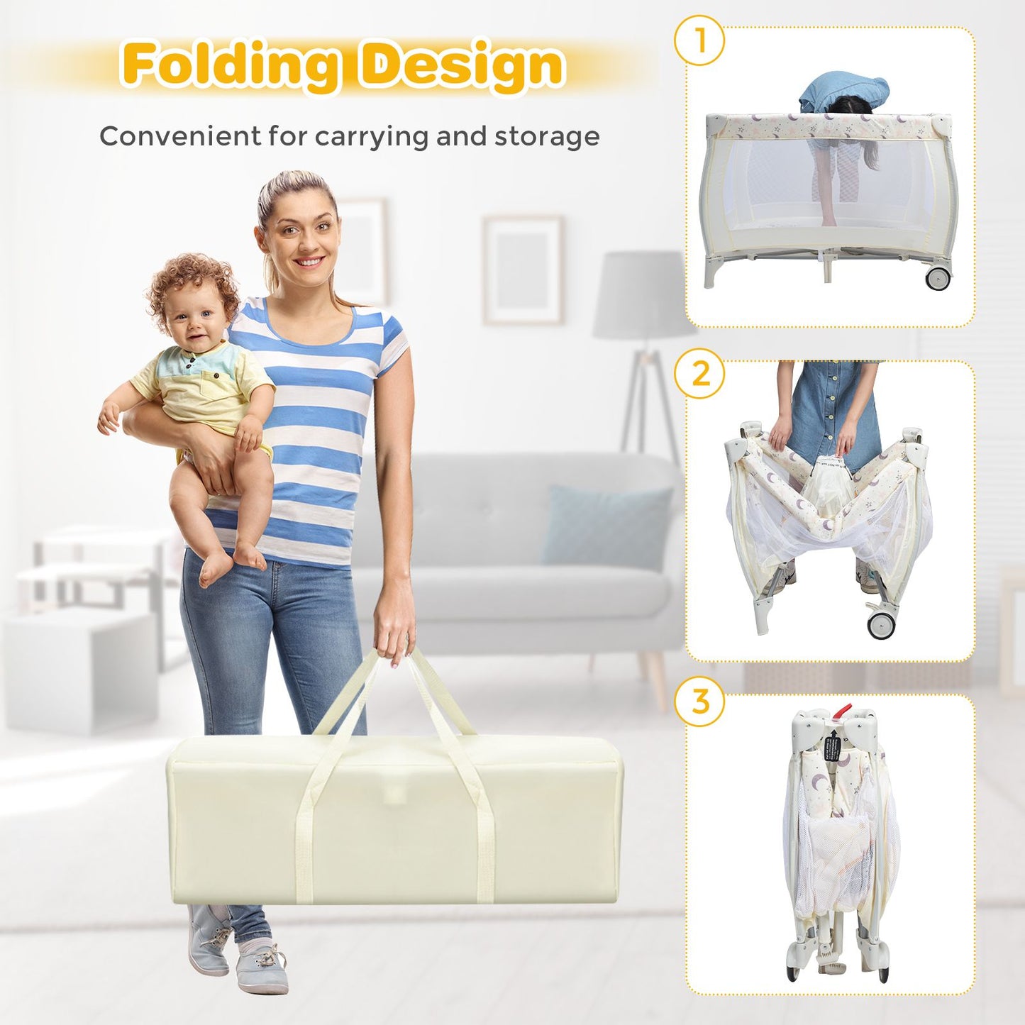 3 in 1 Convertible Bassinet Cot with Changing Table and Toy Bar