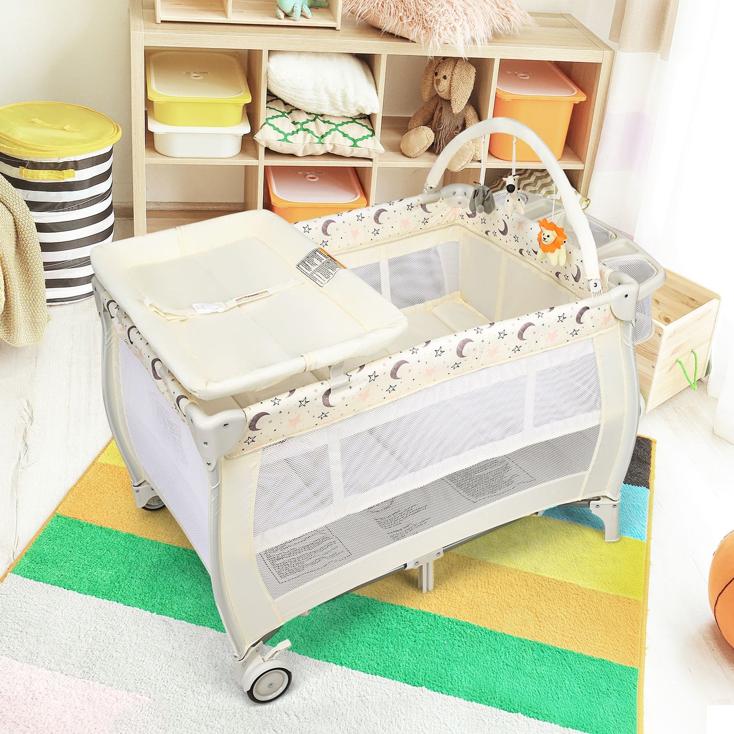3 in 1 Convertible Bassinet Cot with Changing Table and Toy Bar