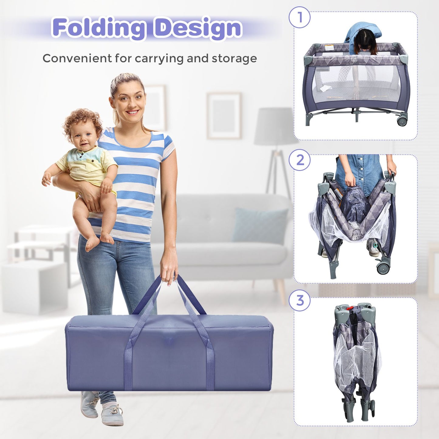 3 in 1 Convertible Bassinet Cot with Changing Table and Toy Bar