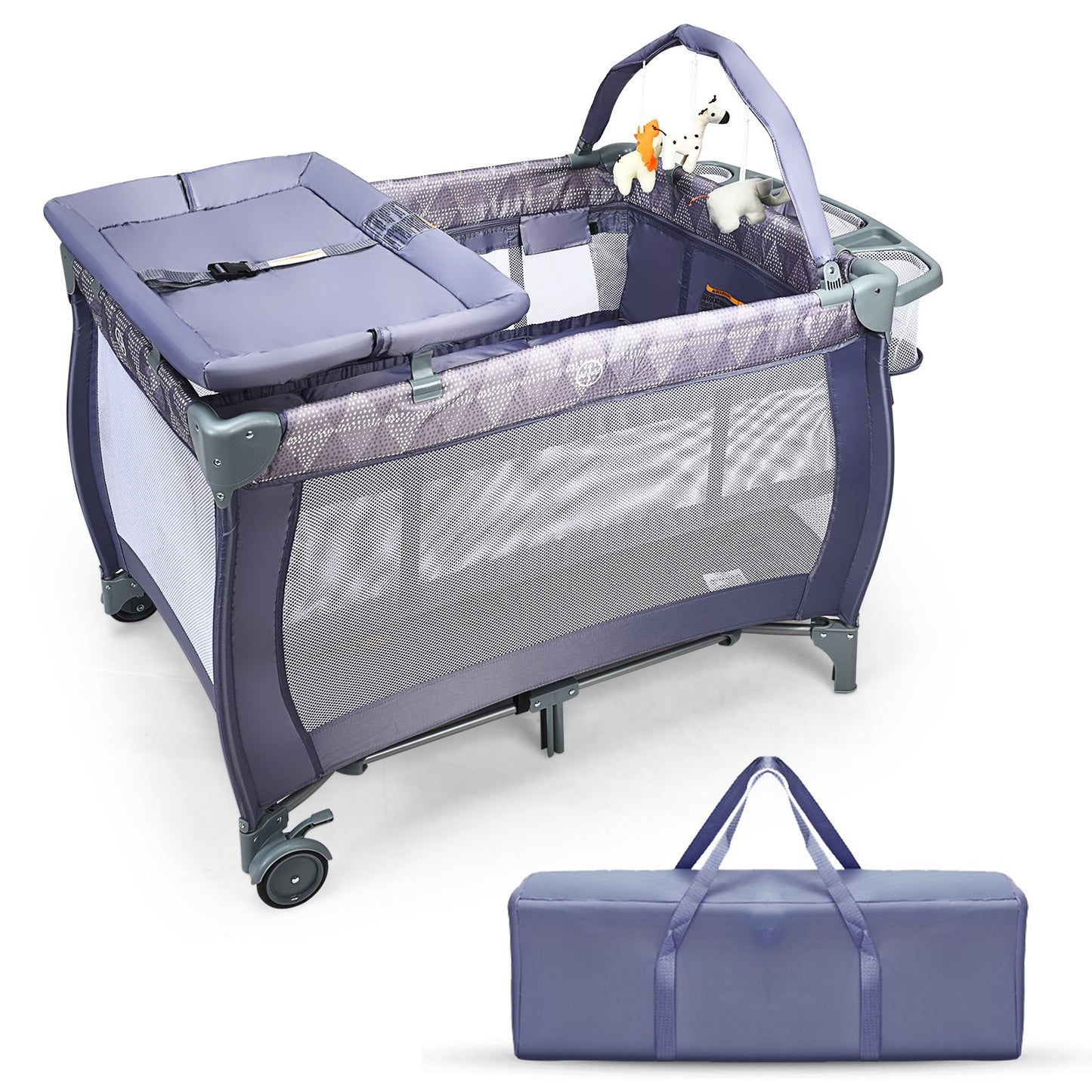 3 in 1 Convertible Bassinet Cot with Changing Table and Toy Bar