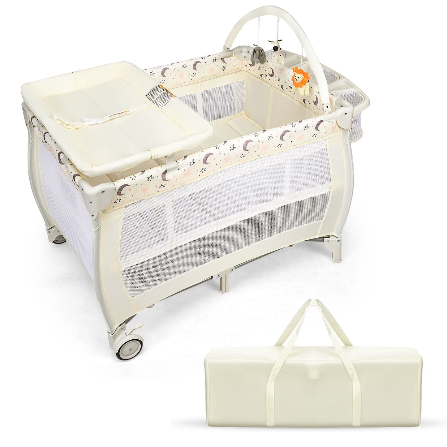3 in 1 Convertible Bassinet Cot with Changing Table and Toy Bar