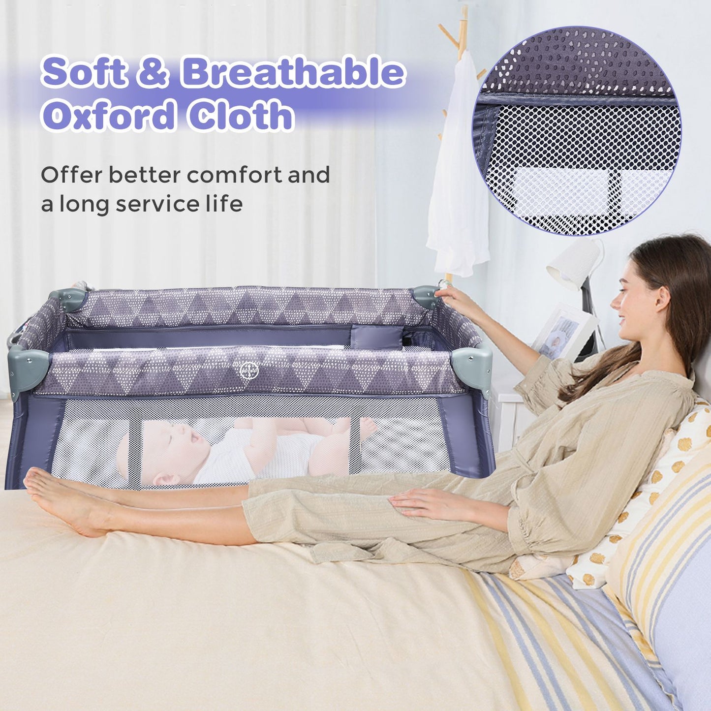 3 in 1 Convertible Bassinet Cot with Changing Table and Toy Bar