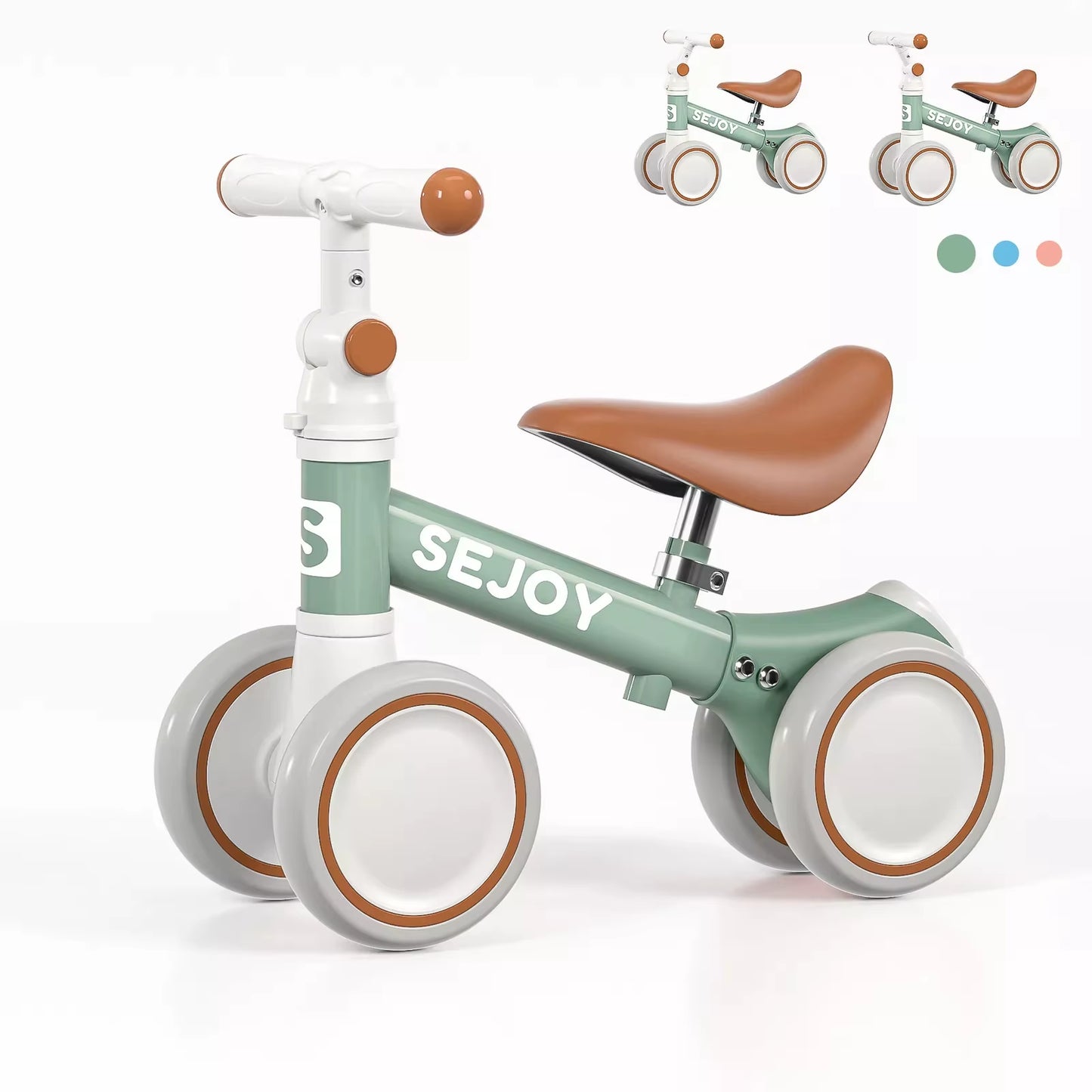 SEJOY Toddler Balance Bike with Four Wheels - Ideal Walker Bicycle Toy for Ages 1-3, Available in Three Colors, Perfect Birthday Gift for Boys and Girls